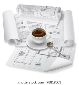 Architectural background (vector). Part of architectural project, architectural plan, technical project, drawing technical letters, architect at work, Architecture planning on paper, construction plan