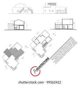 Architectural background.Part of architectural project, architectural plan, technical project, drawing technical letters, architect at work. Vector clip-art. Isolated on white.