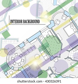 Architectural background.Vector flat projection with furniture. Part of detailed architectural plan, architectural project, technical project, construction plan