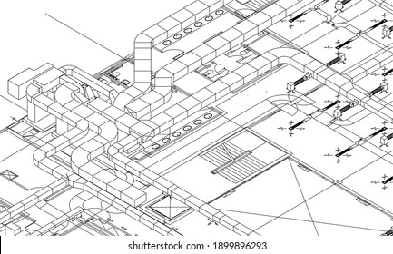 Architectural BIM Air Duct System Design 3d Illustration 