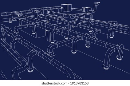 Architectural BIM air ducts 3d illustration blueprint 