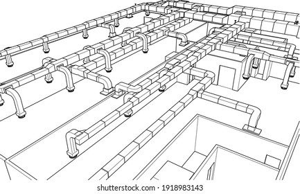 Architectural BIM air ducts design 3d illustration vector