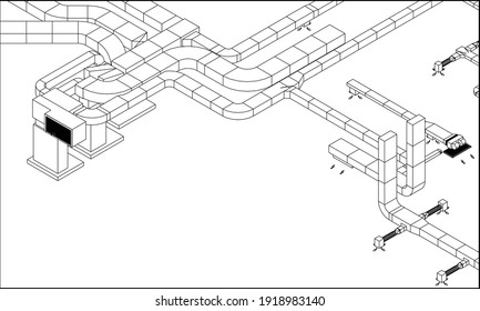 Architectural BIM ducts design 3d illustration vector