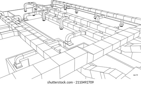 Architectural BIM ducts design 3d vector illustration perspective