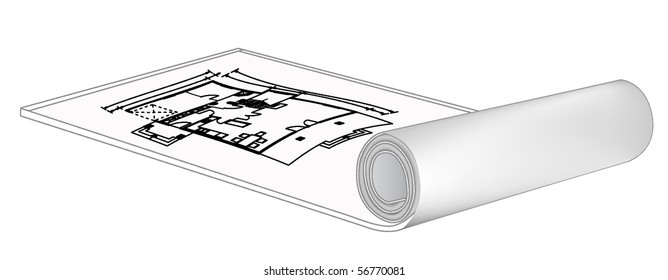 architectural blue print draw on roll background