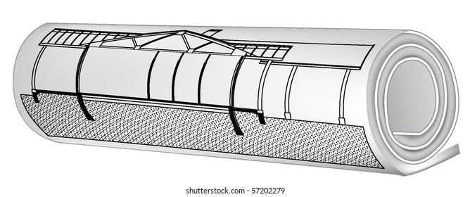 architectural blue print draw on roll paper