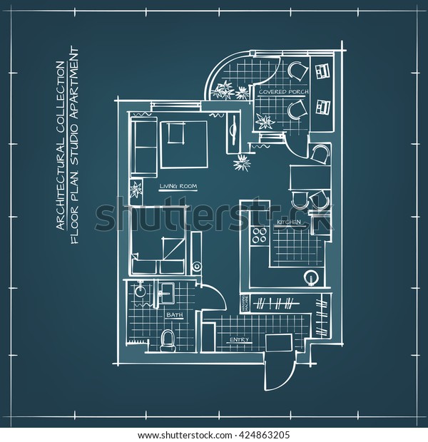 Architectural Blueprint Floor Plan Studio Apartment Stock