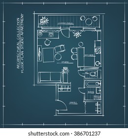 Architectural Blueprint Floor Plan.Studio Apartment