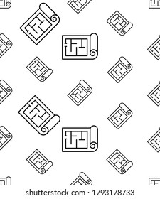 Architectural Blueprint Icon Seamless Pattern, House Map Vector Art Illustration