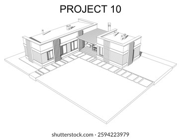 Architectural blueprint of a modern private cottage with a sauna