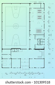 Architectural blueprint of sport building