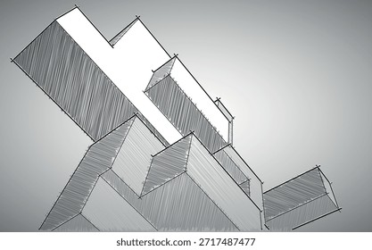 Architectural blueprint style drawing of modern construction