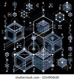 Architectural blueprint, vector digital background with different geometric design elements. For use as website background.