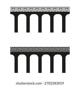 Arcos de puente arquitectónicos. Contorno de la estructura de piedra. Vector gráfico aislado. Elementos negros de la silueta