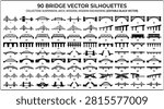 Architectural bridge vector silhouettes big bundle featuring suspension arch drawbridge modern engineering and traditional wooden overpass structures set
