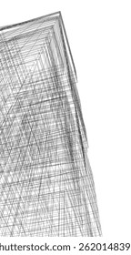 Architectural building 3d drawing on white background
