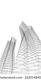 Architectural building 3d drawing on white background