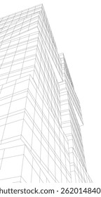 Architectural building 3d drawing on white background