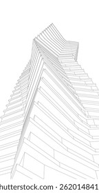 Edificio arquitectónico 3d dibujo sobre fondo blanco