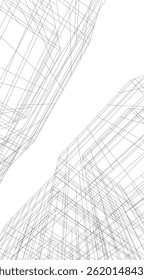 Architekturgebäude 3D-Zeichnung auf weißem Hintergrund