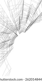 Architectural building 3d drawing on white background