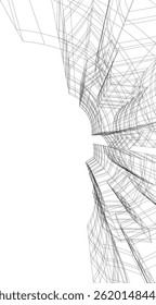 Architekturgebäude 3D-Zeichnung auf weißem Hintergrund