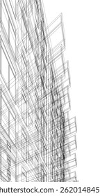 Architectural building 3d drawing on white background