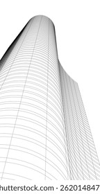 Architectural building 3d drawing on white background