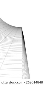 Architekturgebäude 3D-Zeichnung auf weißem Hintergrund