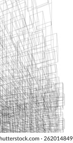 Architekturgebäude 3D-Zeichnung auf weißem Hintergrund