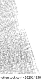 Architekturgebäude 3D-Zeichnung auf weißem Hintergrund