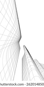 Architectural building 3d drawing on white background