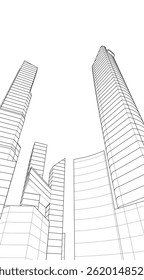 Architectural building 3d drawing on white background