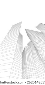 Edificio arquitectónico 3d dibujo sobre fondo blanco