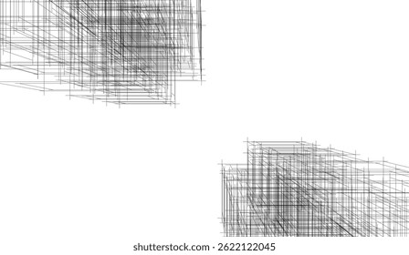 Architekturgebäude 3D-Zeichnung auf weißem Hintergrund