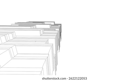 Architectural building 3d drawing on white background