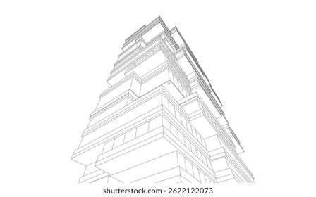 Construção arquitetônica desenho 3d sobre fundo branco