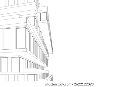 Architectural building 3d drawing on white background