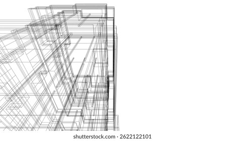 Edificio arquitectónico 3d dibujo sobre fondo blanco