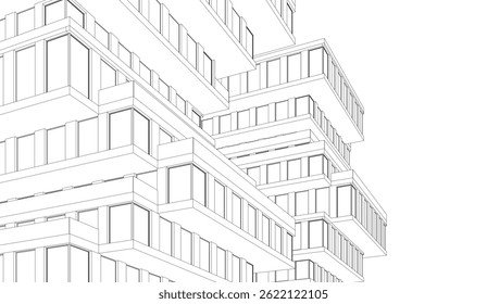 Architectural building 3d drawing on white background