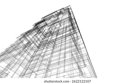 Construção arquitetônica desenho 3d sobre fundo branco