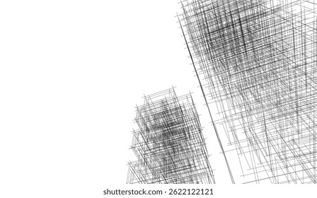 Edificio arquitectónico 3d dibujo sobre fondo blanco