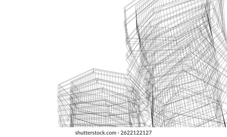 Edificio arquitectónico 3d dibujo sobre fondo blanco