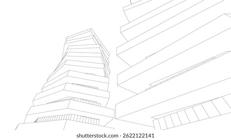 Architectural building 3d drawing on white background