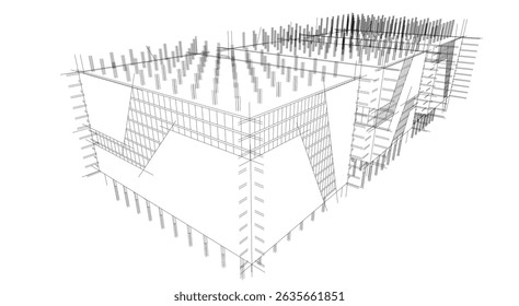 Architectural building 3d rendering concept sketch