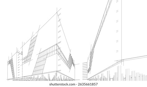 Esboço de conceito de renderização 3D de edifício arquitetônico