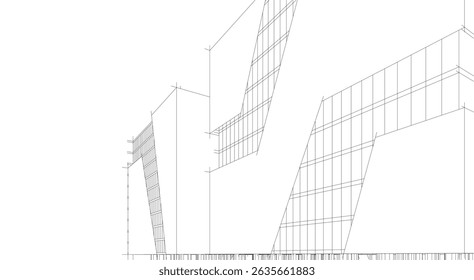 Esboço de conceito de renderização 3D de edifício arquitetônico