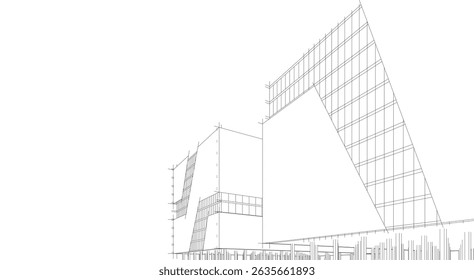 Architectural building 3d rendering concept sketch