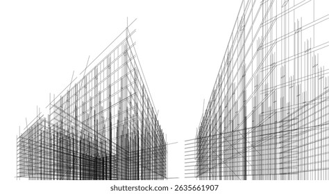 Esboço de conceito de renderização 3D de edifício arquitetônico