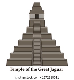 Architectural building. Countries of the world, architecture, monuments, landmark. Pyramid - the Temple of the Great Jaguar, in Cuba. Vector illustration.